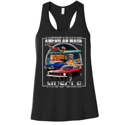 Vintage American Made Muscle Classic Cars And Diner Women's Racerback Tank