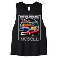 Vintage American Made Muscle Classic Cars And Diner Women's Racerback Cropped Tank