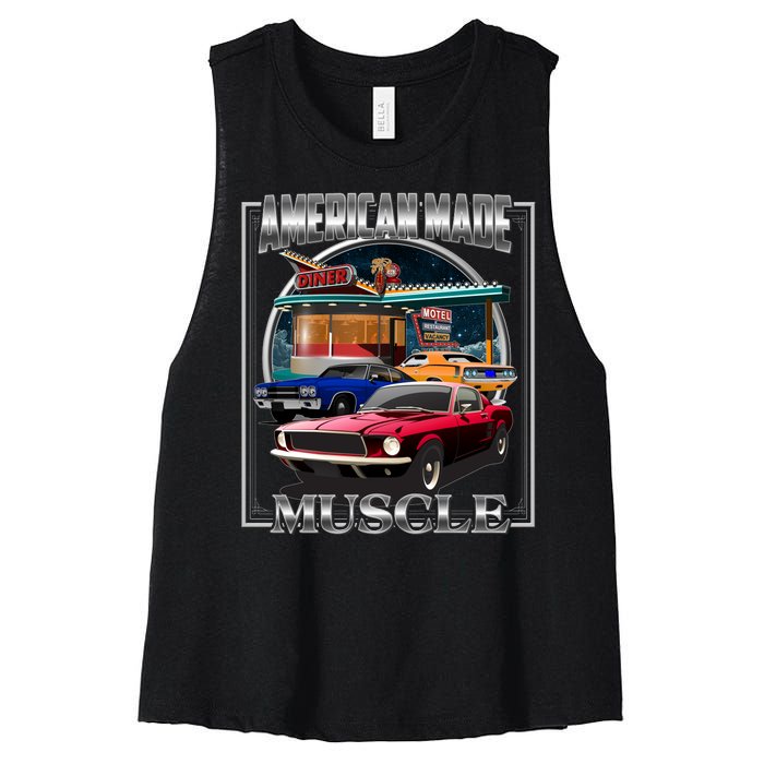 Vintage American Made Muscle Classic Cars And Diner Women's Racerback Cropped Tank