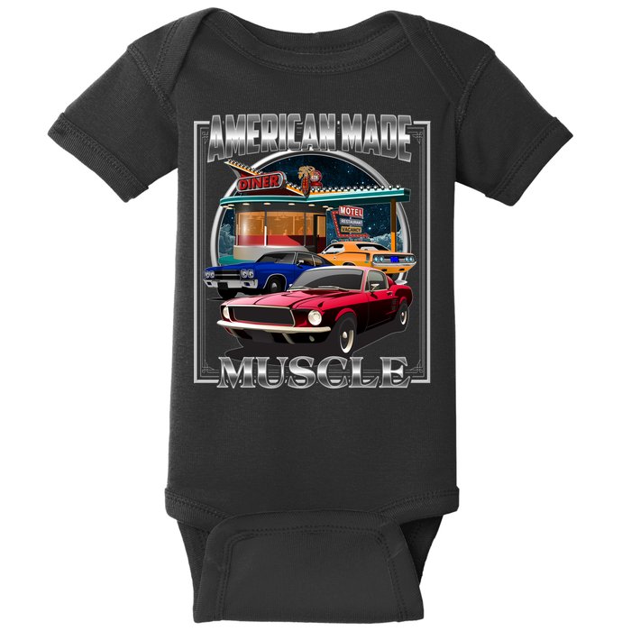 Vintage American Made Muscle Classic Cars And Diner Baby Bodysuit
