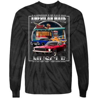 Vintage American Made Muscle Classic Cars And Diner Tie-Dye Long Sleeve Shirt