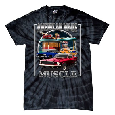 Vintage American Made Muscle Classic Cars And Diner Tie-Dye T-Shirt