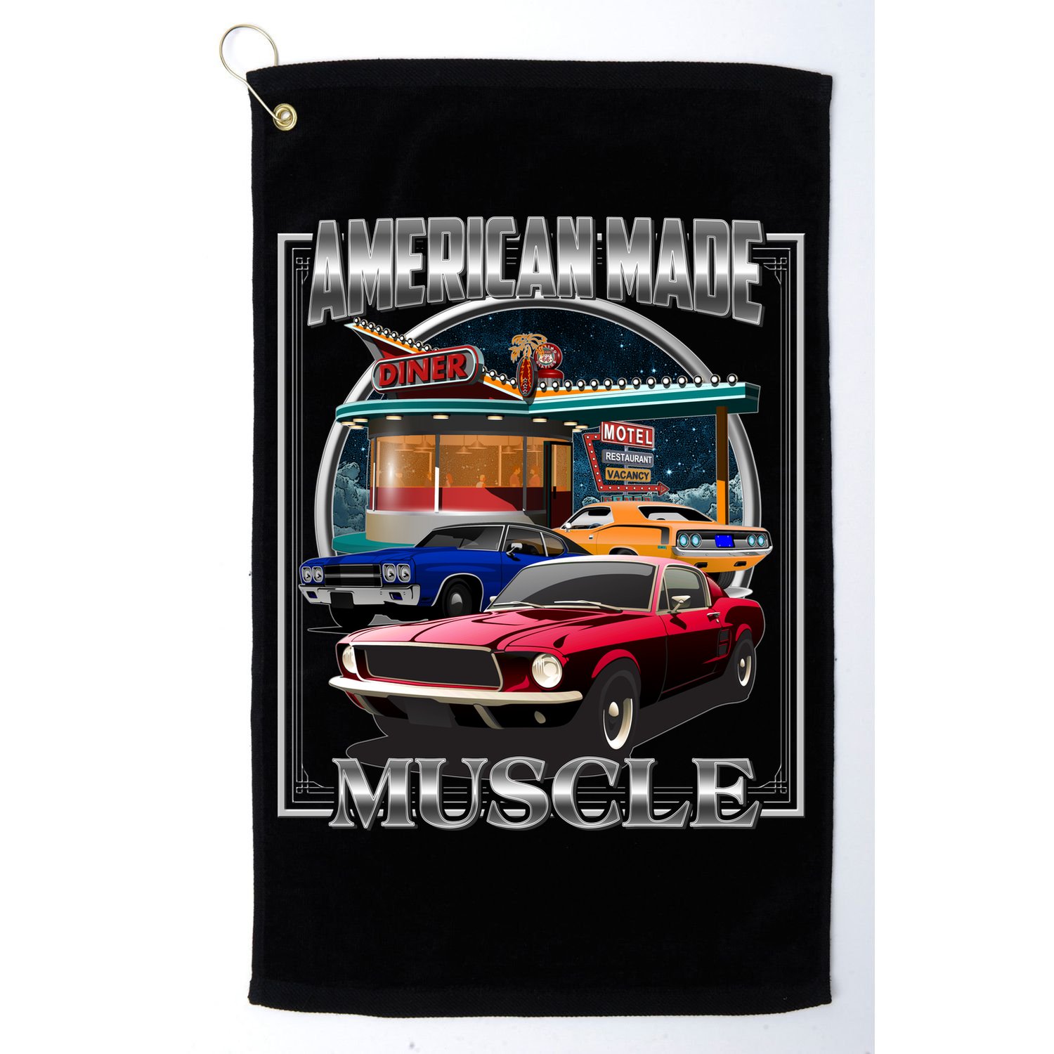 Vintage American Made Muscle Classic Cars And Diner Golf Towel