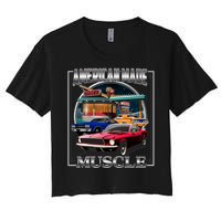 Vintage American Made Muscle Classic Cars And Diner Women's Crop Top Tee