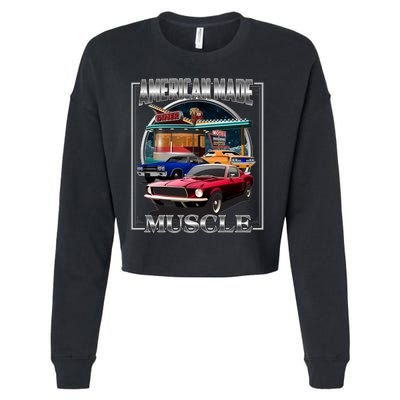 Vintage American Made Muscle Classic Cars And Diner Cropped Pullover Crew