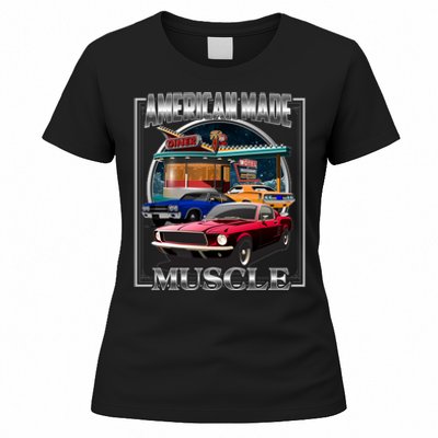 Vintage American Made Muscle Classic Cars And Diner Women's T-Shirt