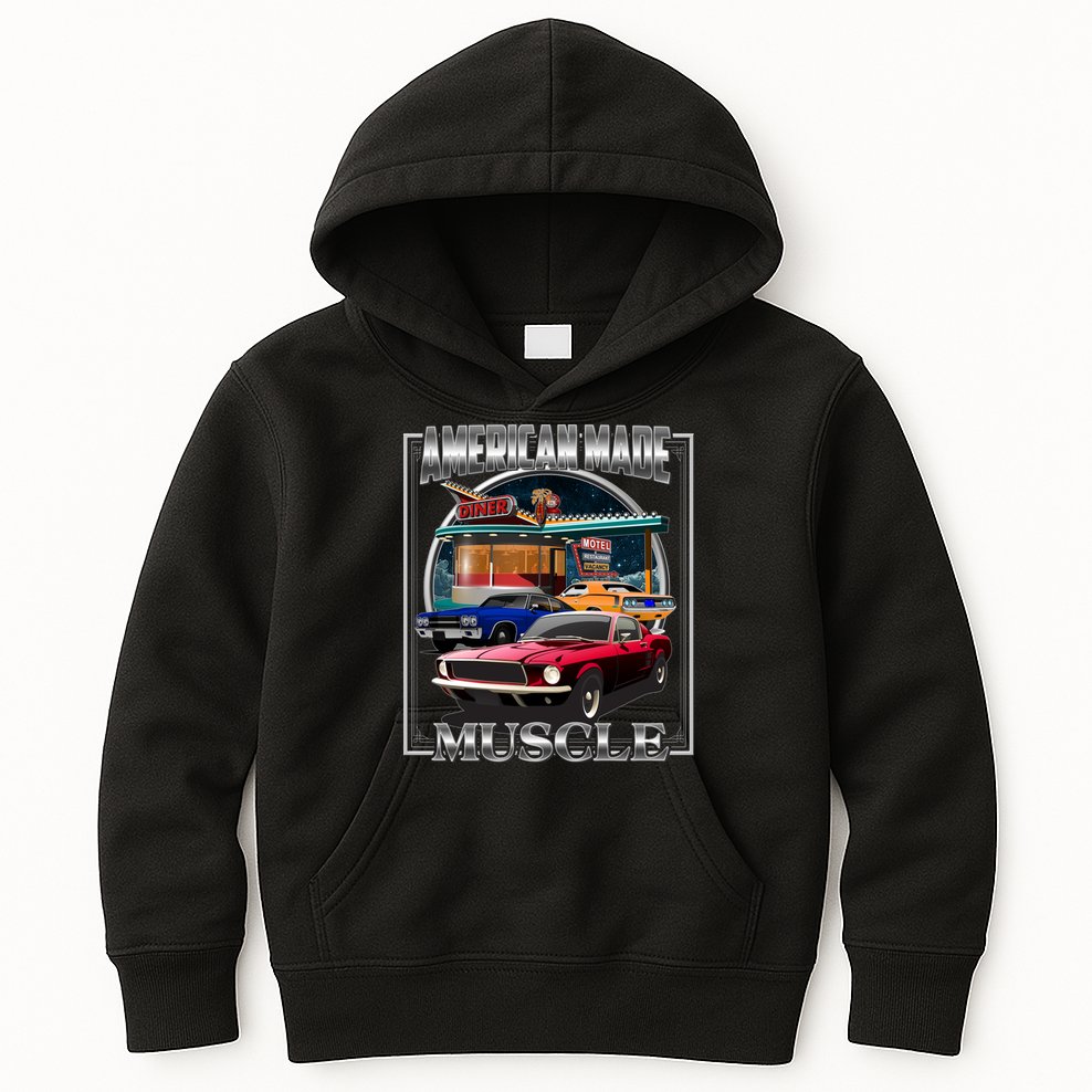 Vintage American Made Muscle Classic Cars And Diner Kids Hoodie