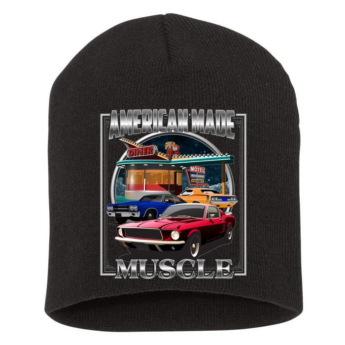 Vintage American Made Muscle Classic Cars And Diner Short Acrylic Beanie