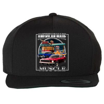 Vintage American Made Muscle Classic Cars And Diner Wool Snapback Cap