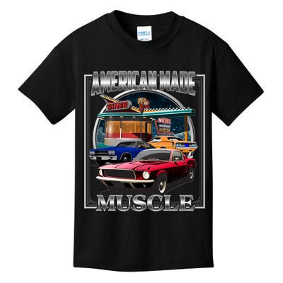 Vintage American Made Muscle Classic Cars And Diner Kids T-Shirt