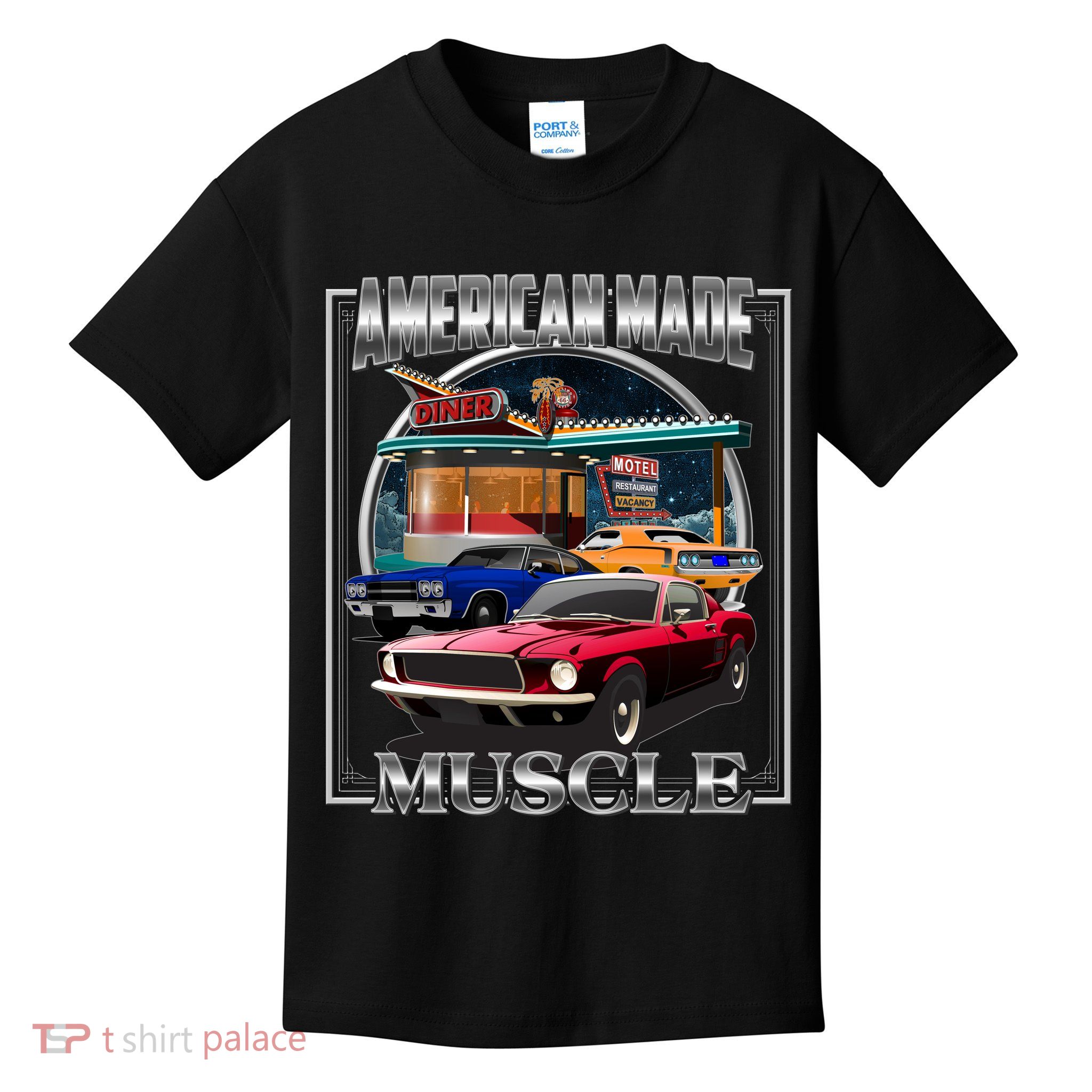 Vintage American Made Muscle Classic Cars And Diner Kids T-Shirt