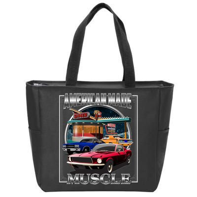 Vintage American Made Muscle Classic Cars And Diner Zip Tote Bag