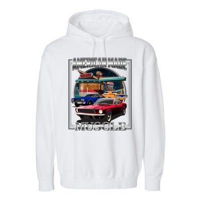 Vintage American Made Muscle Classic Cars And Diner Garment-Dyed Fleece Hoodie