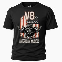 V8 American Muscle Car Usa Flag Engine V8 Cooling Performance Crew T-Shirt