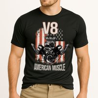 V8 American Muscle Car Usa Flag Engine V8 Cooling Performance Crew T-Shirt