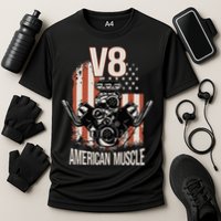 V8 American Muscle Car Usa Flag Engine V8 Cooling Performance Crew T-Shirt