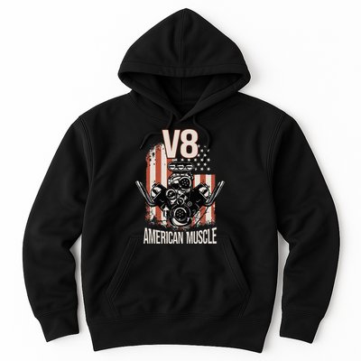 V8 American Muscle Car Usa Flag Engine V8 Hoodie