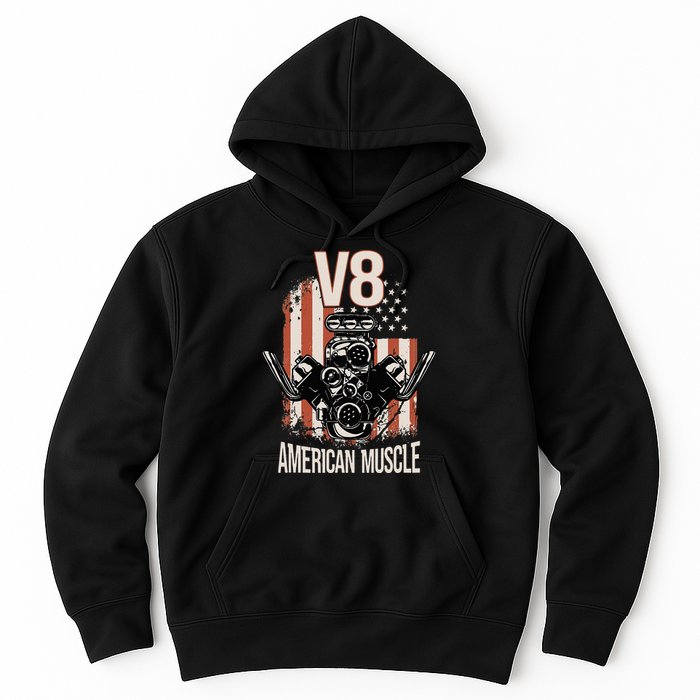 V8 American Muscle Car Usa Flag Engine V8 Hoodie