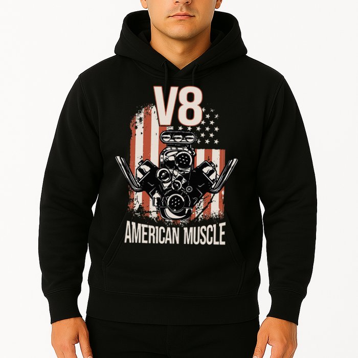 V8 American Muscle Car Usa Flag Engine V8 Hoodie