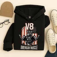 V8 American Muscle Car Usa Flag Engine V8 Hoodie