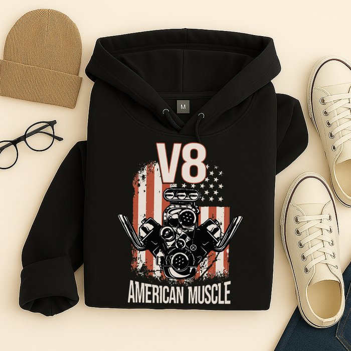 V8 American Muscle Car Usa Flag Engine V8 Hoodie