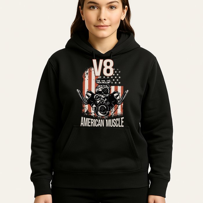 V8 American Muscle Car Usa Flag Engine V8 Hoodie