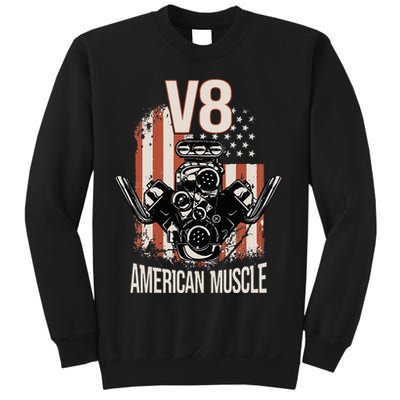 V8 American Muscle Car Usa Flag Engine V8 Sweatshirt