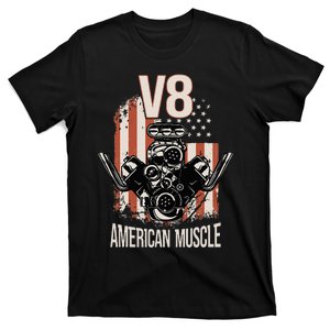 V8 American Muscle Car Usa Flag Engine V8 T-Shirt