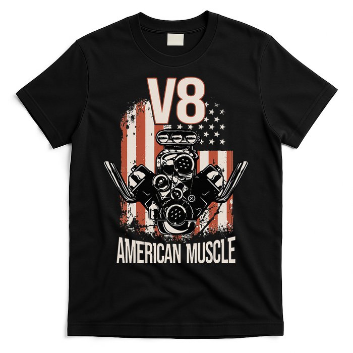 V8 American Muscle Car Usa Flag Engine V8 T-Shirt