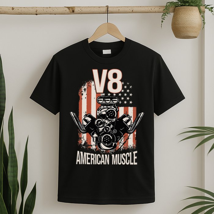 V8 American Muscle Car Usa Flag Engine V8 T-Shirt