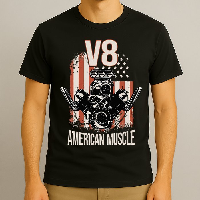 V8 American Muscle Car Usa Flag Engine V8 T-Shirt