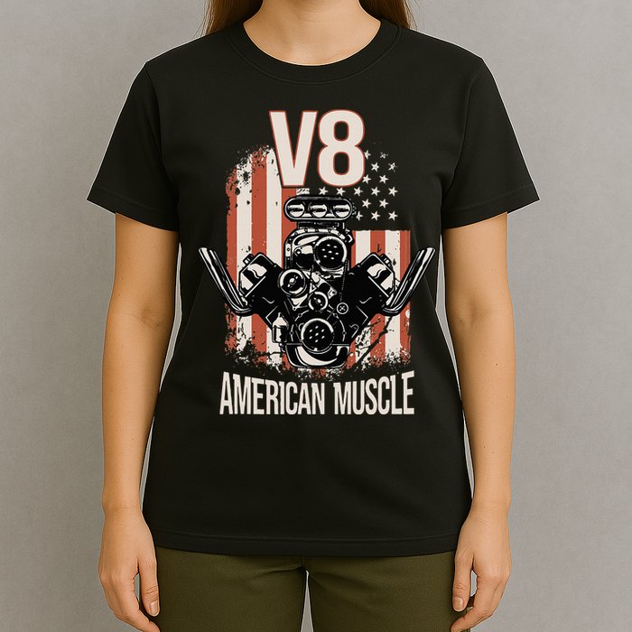 V8 American Muscle Car Usa Flag Engine V8 T-Shirt