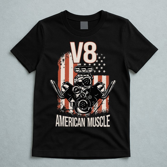 V8 American Muscle Car Usa Flag Engine V8 T-Shirt