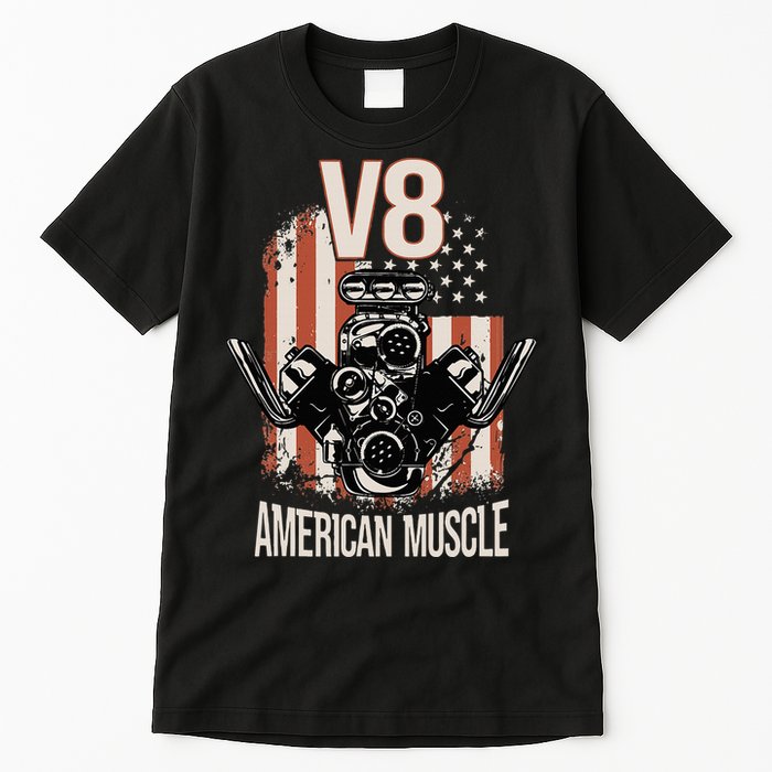 V8 American Muscle Car Usa Flag Engine V8 Tall T-Shirt