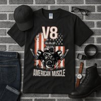 V8 American Muscle Car Usa Flag Engine V8 Tall T-Shirt