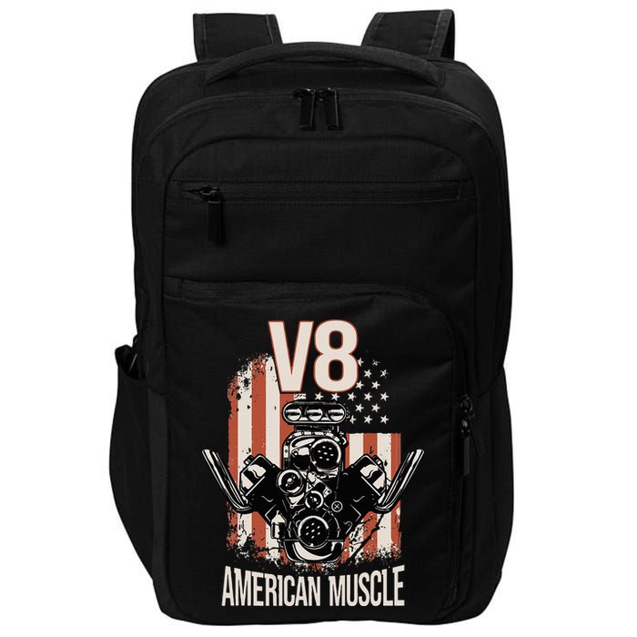 V8 American Muscle Car Usa Flag Engine V8 Impact Tech Backpack