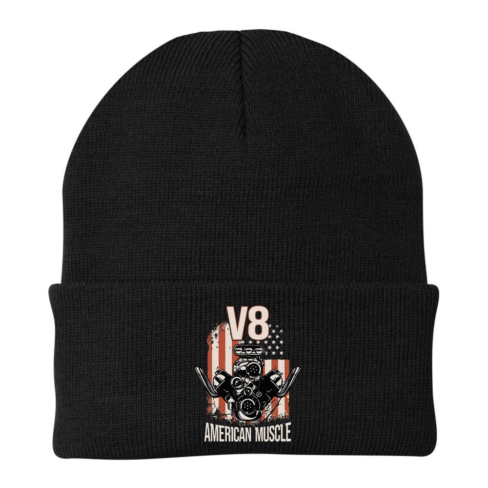 V8 American Muscle Car Usa Flag Engine V8 Beanie