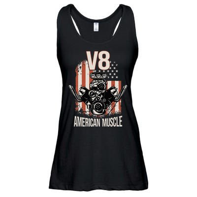 V8 American Muscle Car Usa Flag Engine V8 Ladies Essential Flowy Tank