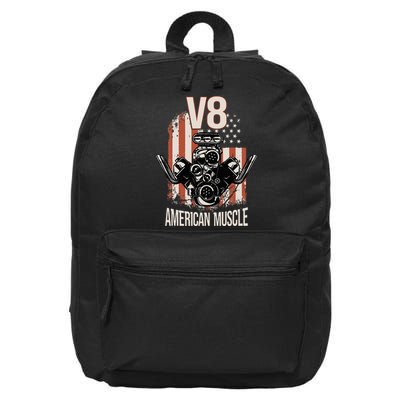 V8 American Muscle Car Usa Flag Engine V8 16 in Basic Backpack