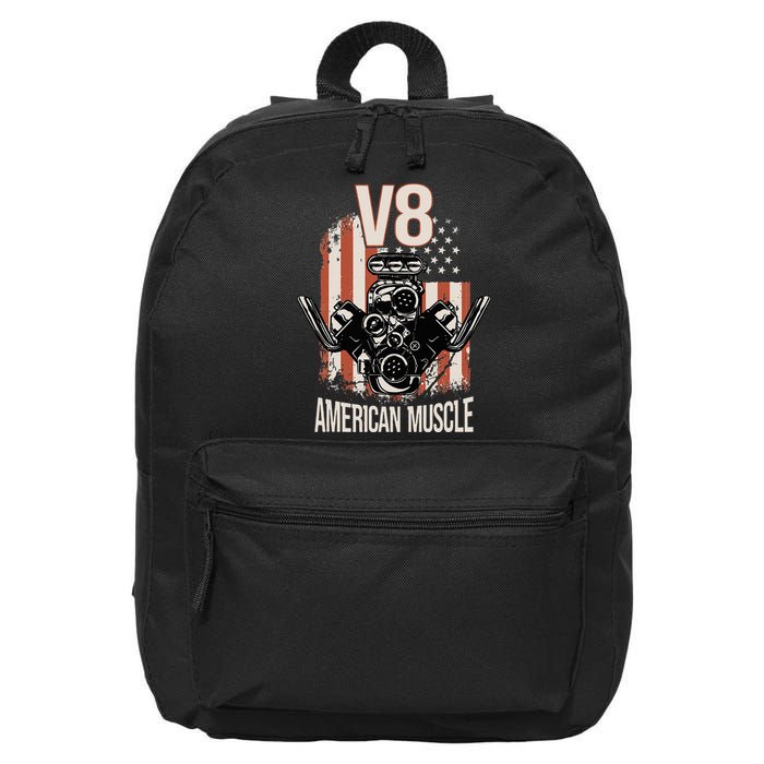 V8 American Muscle Car Usa Flag Engine V8 16 in Basic Backpack