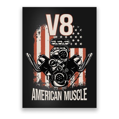 V8 American Muscle Car Usa Flag Engine V8 Poster
