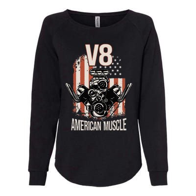 V8 American Muscle Car Usa Flag Engine V8 Womens California Wash Sweatshirt