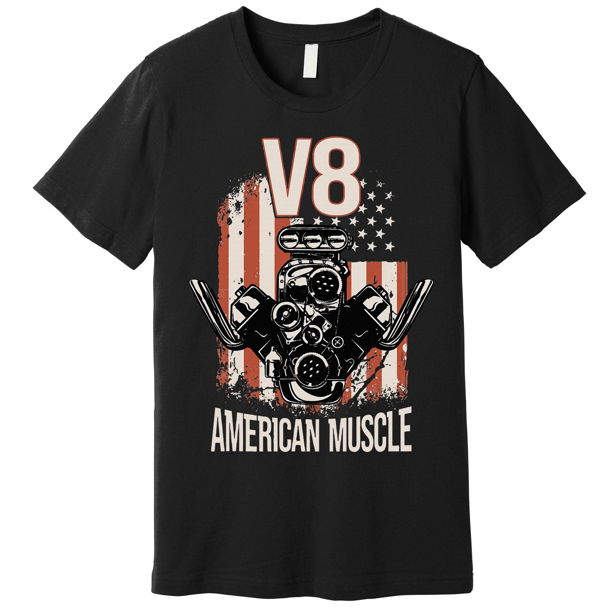 V8 American Muscle Car Usa Flag Engine V8 Premium T-Shirt