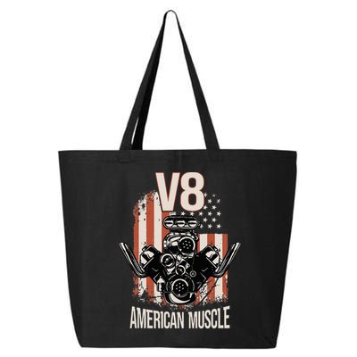 V8 American Muscle Car Usa Flag Engine V8 25L Jumbo Tote
