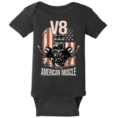V8 American Muscle Car Usa Flag Engine V8 Baby Bodysuit