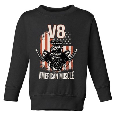 V8 American Muscle Car Usa Flag Engine V8 Toddler Sweatshirt