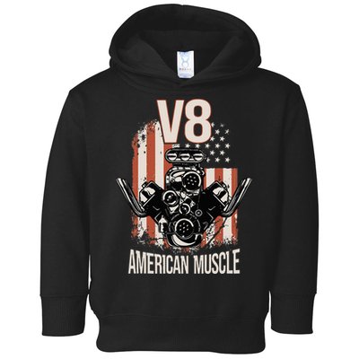 V8 American Muscle Car Usa Flag Engine V8 Toddler Hoodie