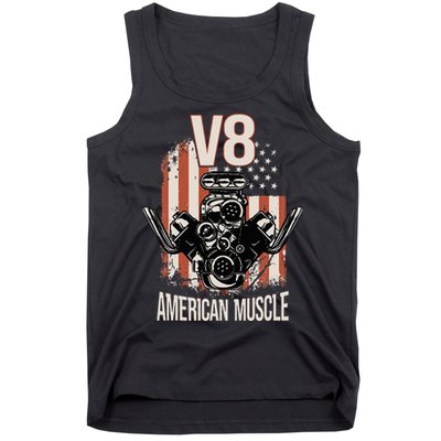V8 American Muscle Car Usa Flag Engine V8 Tank Top
