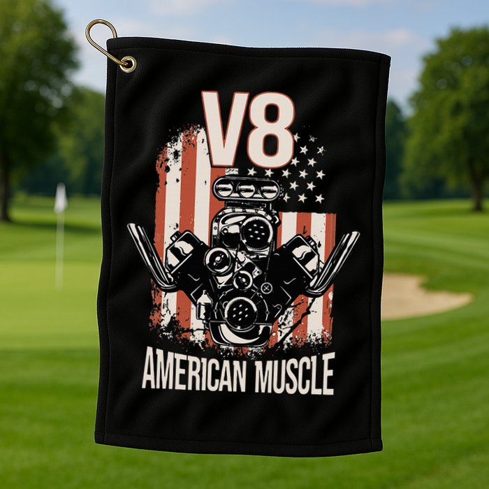 V8 American Muscle Car Usa Flag Engine V8 Golf Towel