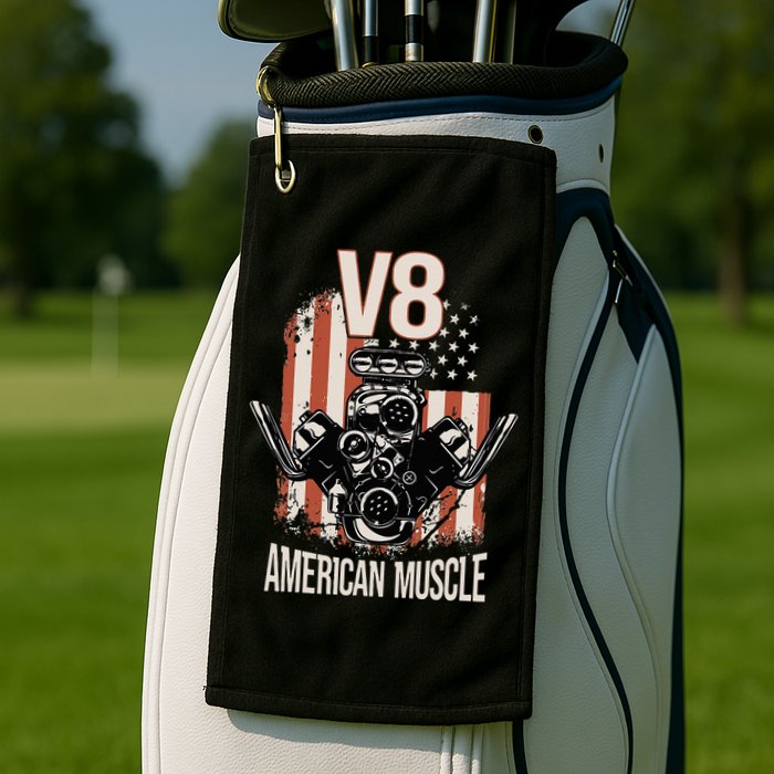 V8 American Muscle Car Usa Flag Engine V8 Golf Towel